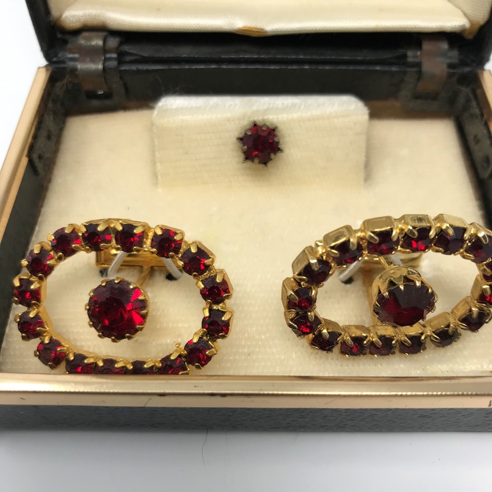(SOLD)Vintage Red Rhinestone Tie Tack Cuff - Picture 4 of 5